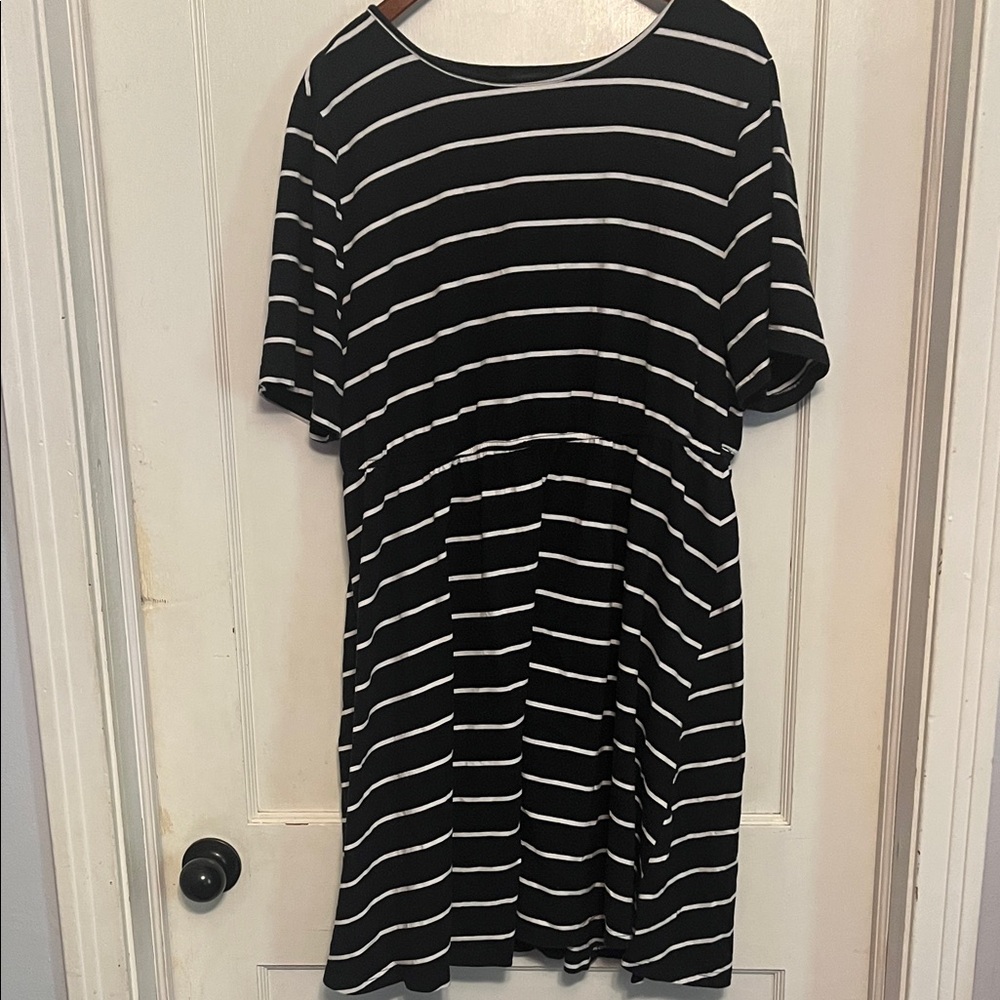 Navy and White Striped Short Sleeve Dress